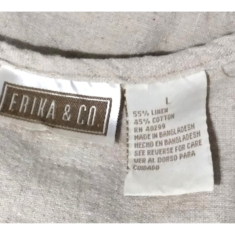 Erika & Co Size Large Dress Khaki Button Front Sleeveless Linen Blend - Picture 7 of 8